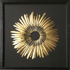 Linen - household: Gold Feather Shadow Box