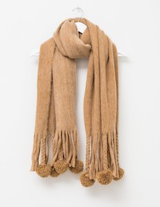 Beige Fringe/Pompom Scarf