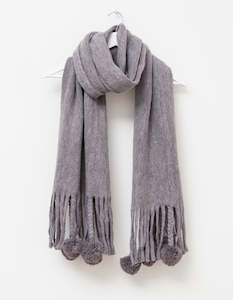 Light Grey Fringe/Pompom Scarf