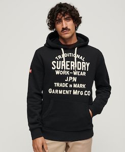 Superdry Workwear Flock Hoodie - Nero Black Marle