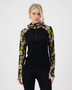 MONS ROYALE BELLA  HOOD L/S - ALPINE BLOOM/BLACK