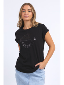 Womens T Shirts: FOXWOOD OUTLINE TEE - BLACK