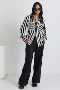 AMONG THE BRAVE SOLIDIFY PUFF SLEEVE SHIRT - Black White Stripe