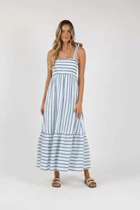 HUMIDITY SANTOS SHIRRED DRESS - BLUE STRIPE