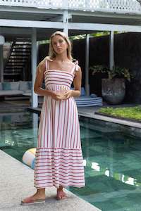 HUMIDITY SANTOS SHIRRED DRESS - PINK STRIPE