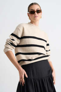 30 Off Clearout: STORIES BE TOLD True Oat Black Stripe Crew Knit Jumper