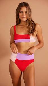 MINKPINK SWIMWEAR CARTAGENA HIGH WAIST BOTTOM - Red Colour Block