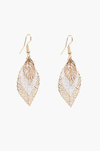 Antler Earrings - Leaves Gold & White