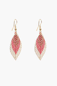 Antler Earrings - Leaves Gold & Pink