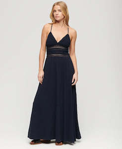 SUPERDRY JERSEY LACE MAXI DRESS - ECLIPSE NAVY