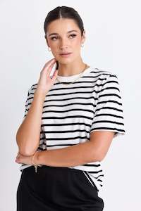 REUNION - Binding Black White Stripe Boxy Fit Tee