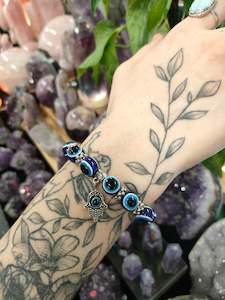 Evil Eye Round Bead Bracelet with Hamsa