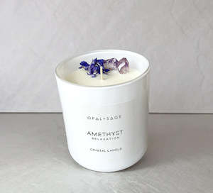 Opal + Sage - Amethyst Crystal Candle - Large