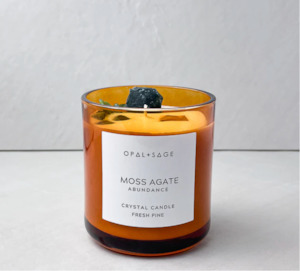 Womenswear: OPAL + SAGE - MOSS AGATE CRYSTAL CANDLE