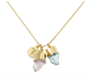 Tiger Frame - Necklace - Super Power Charm - Rose Quartz With Aquamarine - Gold