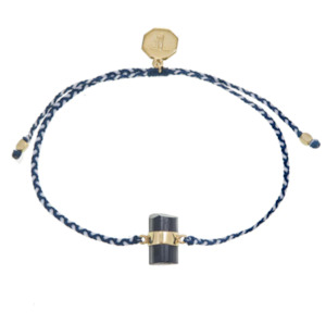 TIGER FRAME - BLESSING BRACELET - BLUE & WHITE STRING WITH BLACK TOURMALINE - GOLD