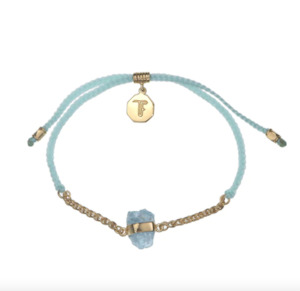 TIGER FRAME - CHAIN & CORD BLESSING BRACELET - AQUAMARINE WITH MINT - GOLD