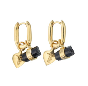 Womenswear: TIGER FRAME - ROUGH GEM CHARM OVAL HOOPS - BLACK TOURMALINE