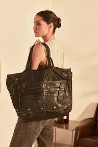 Womenswear: HIDESEEKERS - REPURPOSED LEATHER TOTE BAG - DISTRESSED BLACK