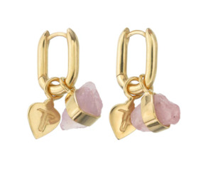 TIGER FRAME - ROUGH GEM CHARM OVAL HOOPS - ROSE QUARTZ