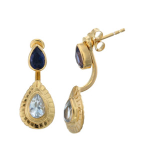 TIGER FRAME - TEARDROP CLAW EARRINGS - AQUAMARINE & IOLITE