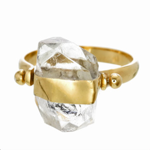 Tiger Frame - Diamond Quartz Swivel Ring - Gold