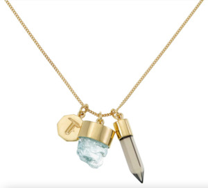 TIGER FRAME - SUPERPOWER CHARM NECKLACE - AQUAMARINE & SMOKY QUARTZ - GOLD