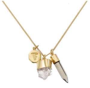 TIGER FRAME - NECKLACE - SUPER POWER CHARM - ROSE QUARTZ WITH SMOKY QUARTZ - GOLD