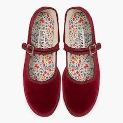 Flower: Mary Jane Velvet Slippers | Bordeaux