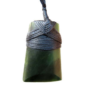 Beautiful New Zealand Greenstone Toki Pendant on black cord