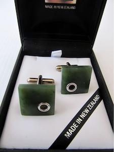 Stunning Square Greenstone Cufflinks with Silver Detail