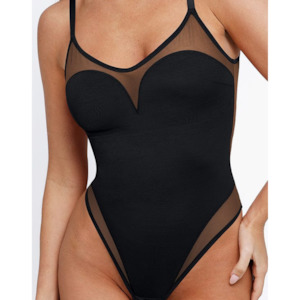 SHEER MESH BODYSUIT - BLACK