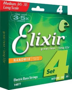 Bass Guitar Strings 1: Elixir - Nanoweb Bass Strings - 45/105