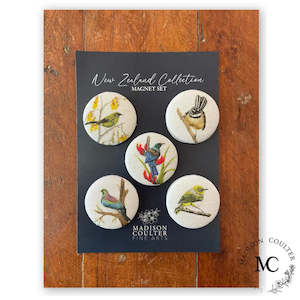 Madison Coulter New Zealand Birds Collection Fabric Button Magnet Set