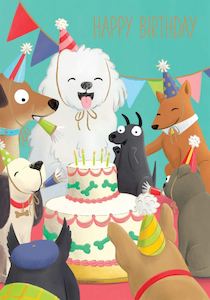 Books: Card: Dogs with Cake Happy Birthday