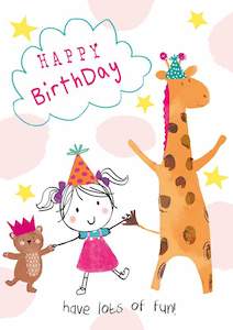 Books: Card: Girl With Bear & Giraffe Birthday