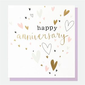 Card: Pink & Gold Hearts Anniversary