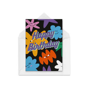 Greeting card: Birthday Faces Black