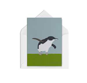 Greeting card: Little Blue Penguin in grey