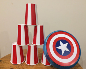 Internet only: SUPERHERO CAP'S SHIELD SPIN - SUPERHERO PARTY GAME