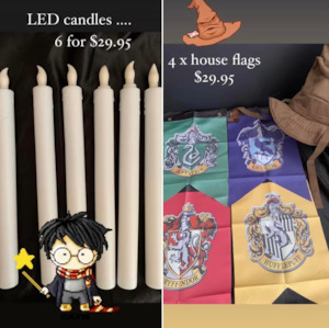 Internet only: HARRY POTTER SALE PACK - LED CANDLES AND HOUSE FLAGS