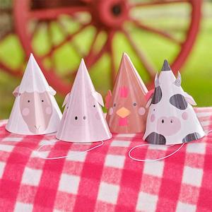 Farm Animal Party Hats 8pk