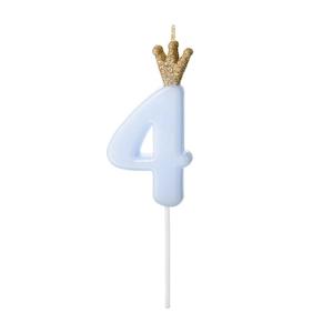 Blue Number 4 Crown Candle