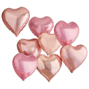 8 Heart Shaped Pink & Rose Gold Foil Balloons - Customisable