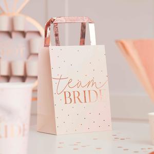 Internet only: Pink Team Bride Rose Gold Hen Party Bags 5pk