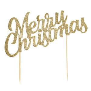 Gold Glitter Merry Christmas Cake Topper