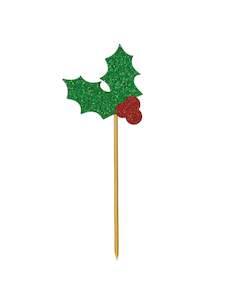 Glitter Holly Cake Toppers 12pk