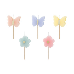 Butterfly and Flower Candles 5pk