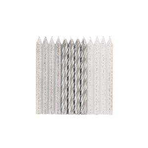 Silver & Silver Glitter Candles 24pk