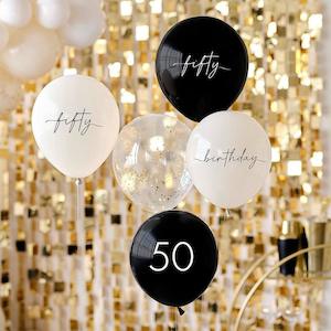 Internet only: Black, Nude, Cream & Champagne Gold 50th Birthday Balloons 5pk